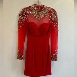 Hannah S Red Dress with Gold Embellishments